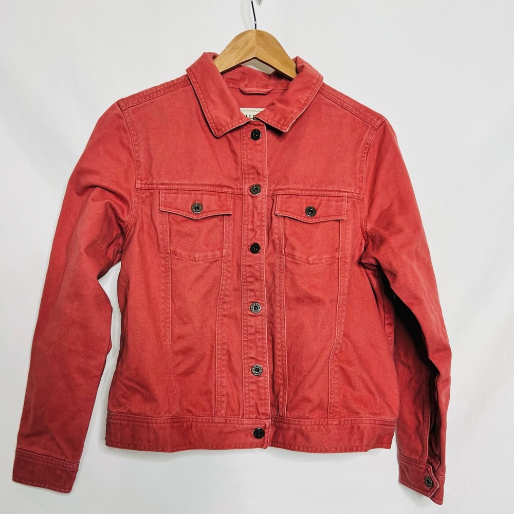 LL Bean Denim Pink /Salmon Floral Lined Jean Jacket - Picture 2 of 15